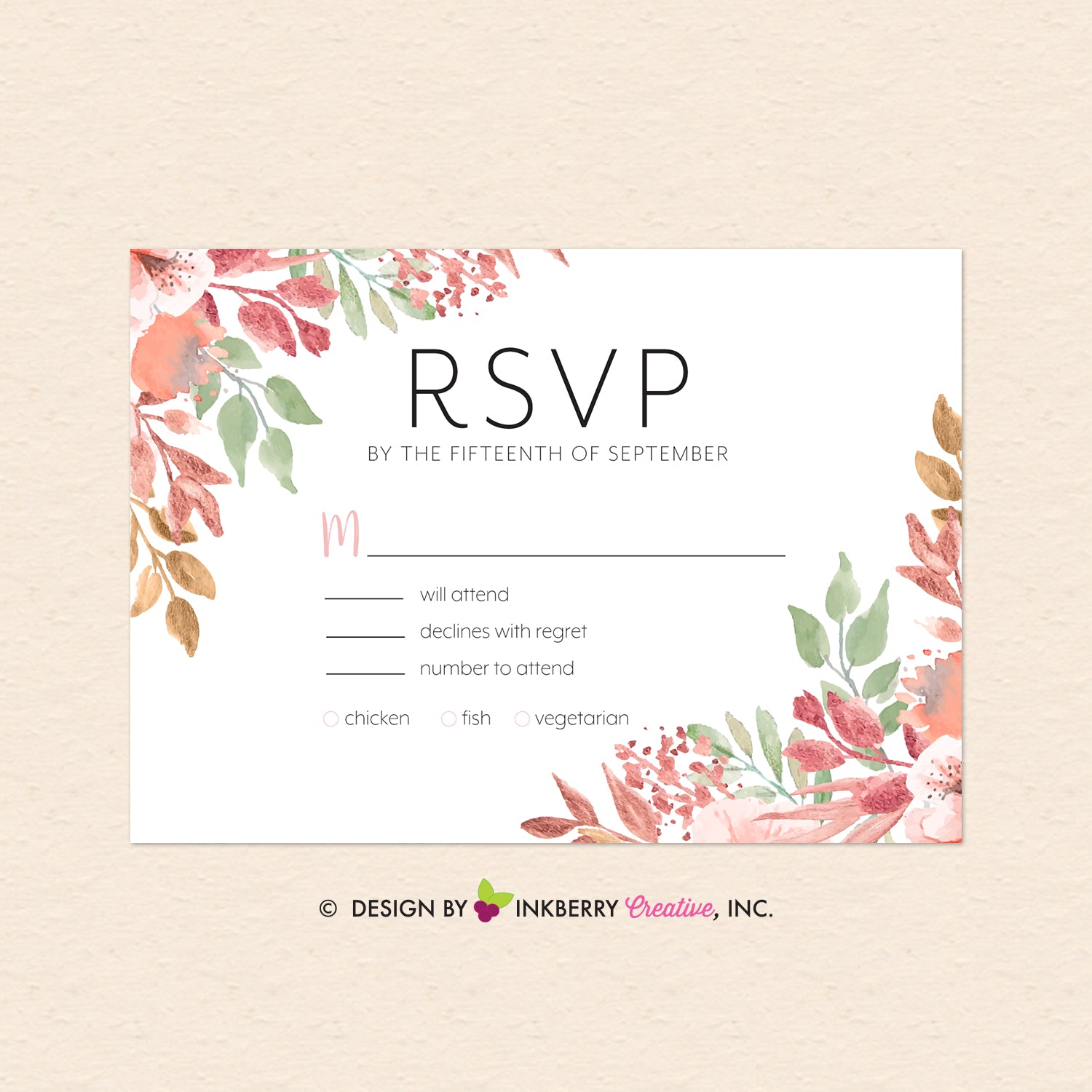 Beautiful Blooms - Watercolor Painted Floral Printable Wedding Collection - Custom Design, Printable Files, We Personalize, Edit - You Print - inkberrycards