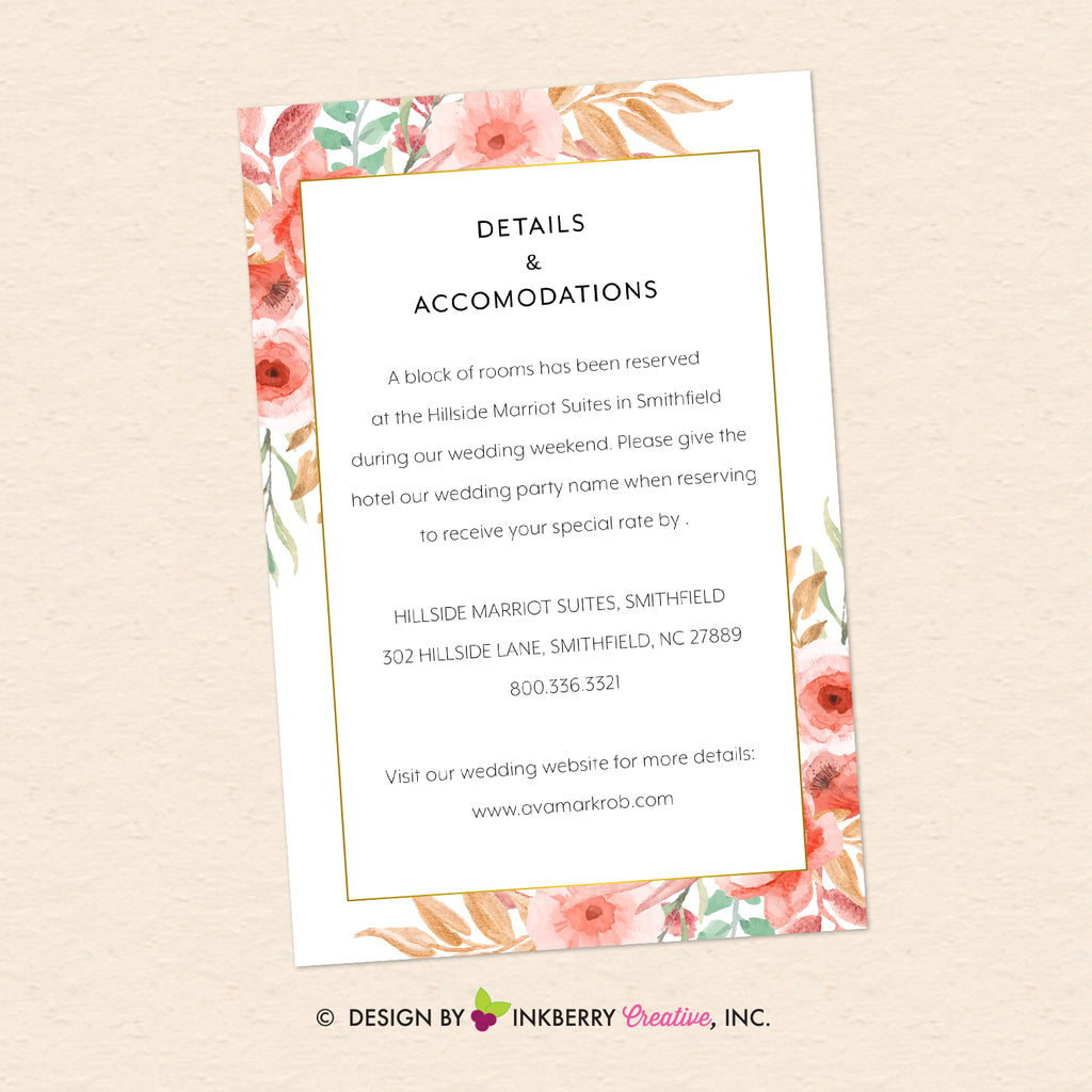 Beautiful Blooms - Watercolor Painted Floral Printable Wedding Collection - Custom Design, Printable Files, We Personalize, Edit - You Print - inkberrycards