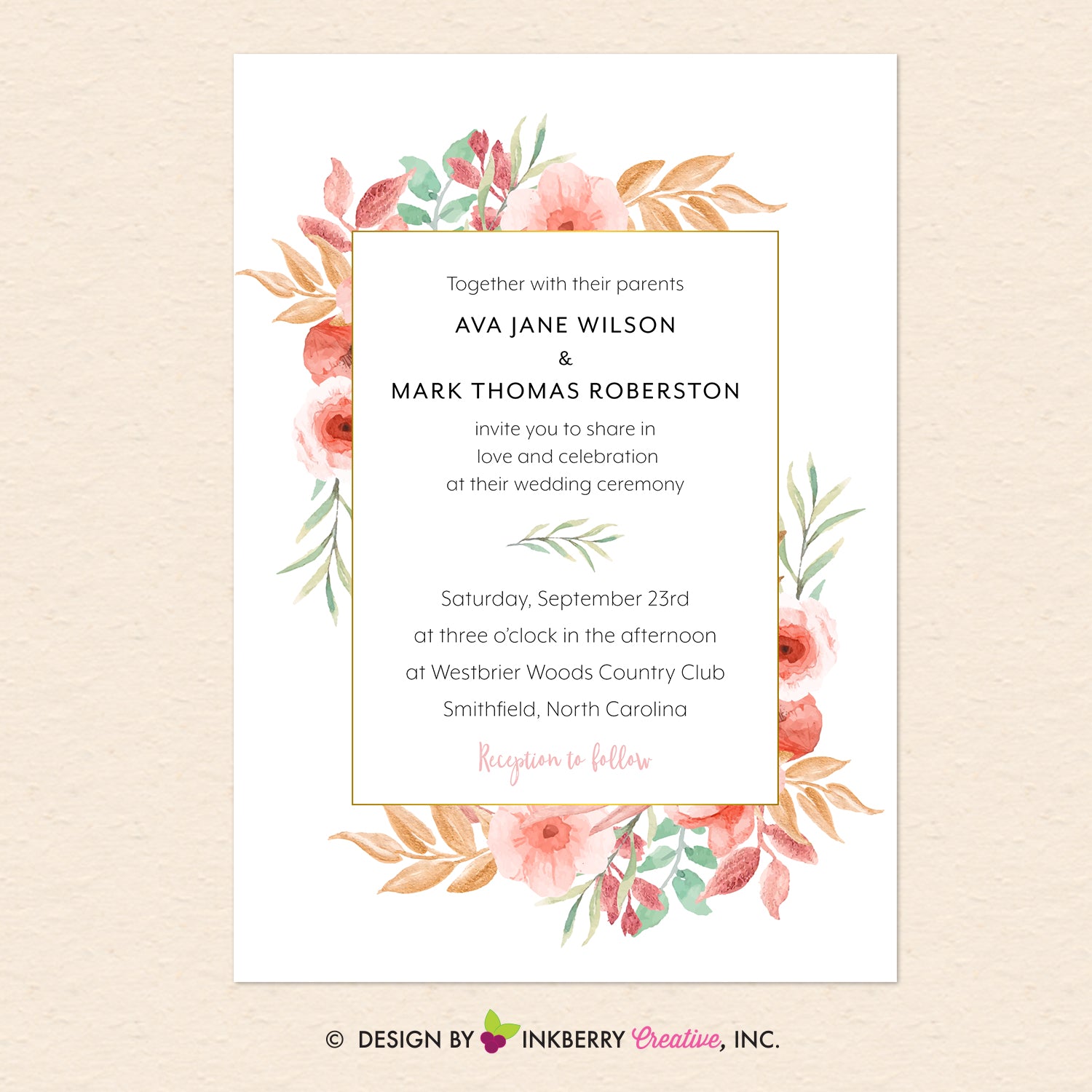 Beautiful Blooms - Watercolor Floral - Printable Wedding Invitation - We Design, You Print - inkberrycards