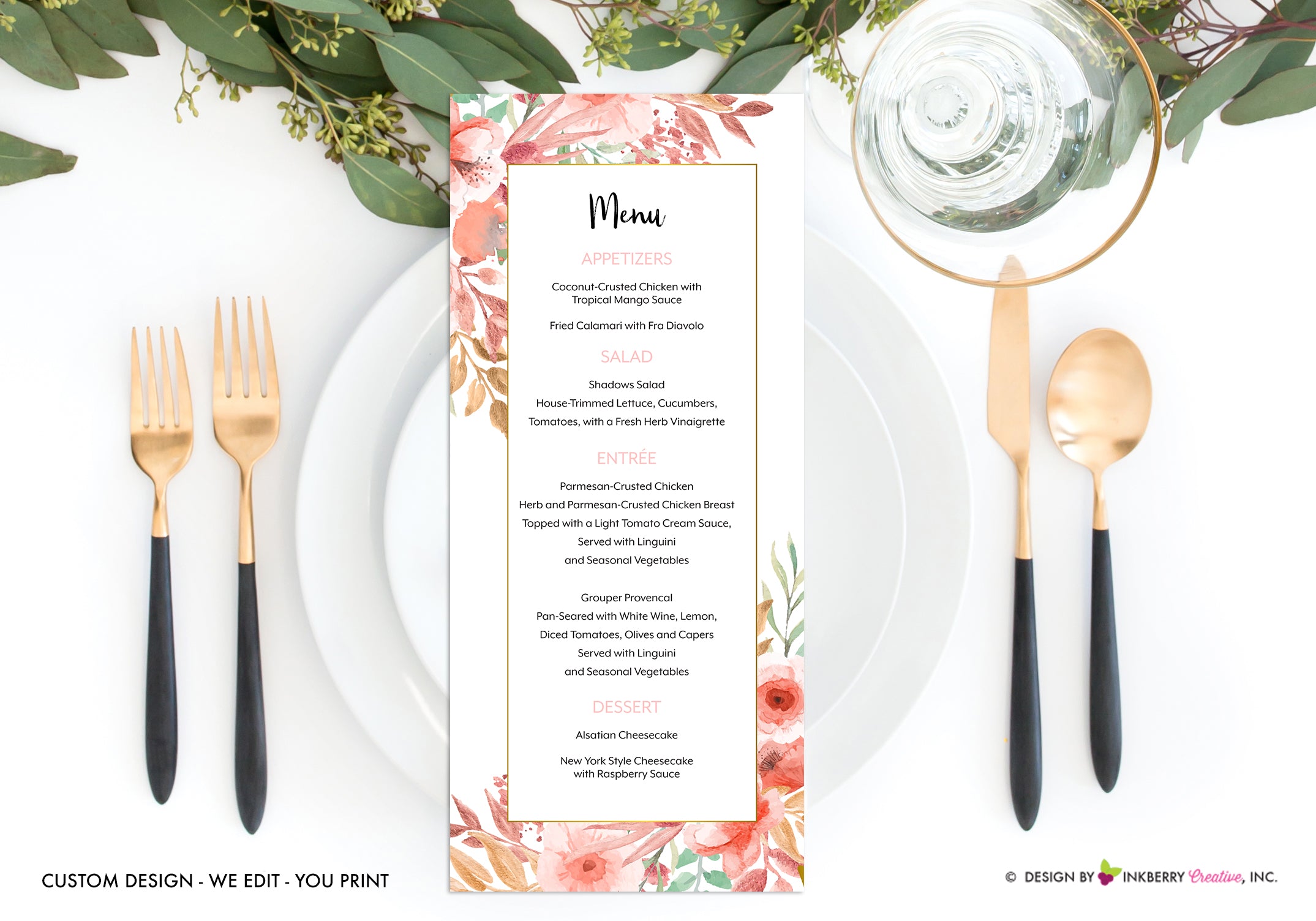 Beautiful Blooms - Watercolor Painted Floral Printable Wedding Collection - Custom Design, Printable Files, We Personalize, Edit - You Print - inkberrycards