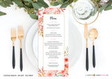 Beautiful Blooms - Watercolor Painted Floral Printable Menu Card - Custom Design, Printable File, We Personalize, Edit - You Print - inkberrycards