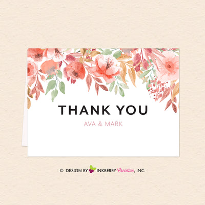 Beautiful Blooms - Watercolor Painted Floral Printable Thank You Note - Custom Design, Printable File, We Personalize, Edit - You Print - inkberrycards