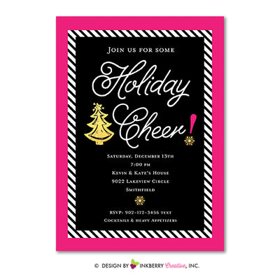 Glam Holiday Cheer Christmas Party Invitation (Pink, Black and Gold) - inkberrycards