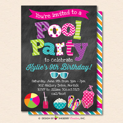 Pool Party Invitation - Summer, Birthday, Pool Party - Printable, Instant Download, Editable PDF - inkberrycards