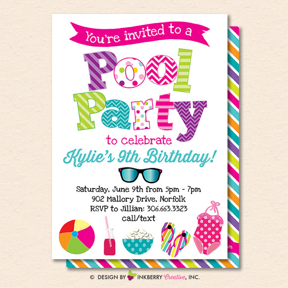 Pool Party Invitation - Summer, Birthday, Pool Party - Printable, Instant Download, Editable, PDF - inkberrycards
