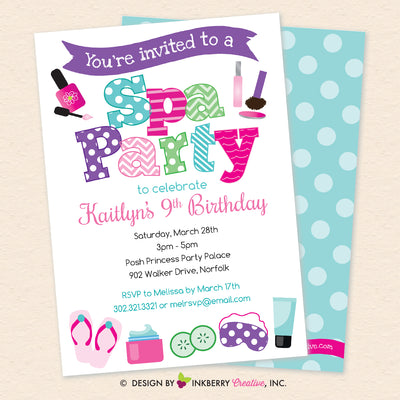 Spa Birthday Party Invitation - Printable, Instant Download, Editable, PDF - inkberrycards