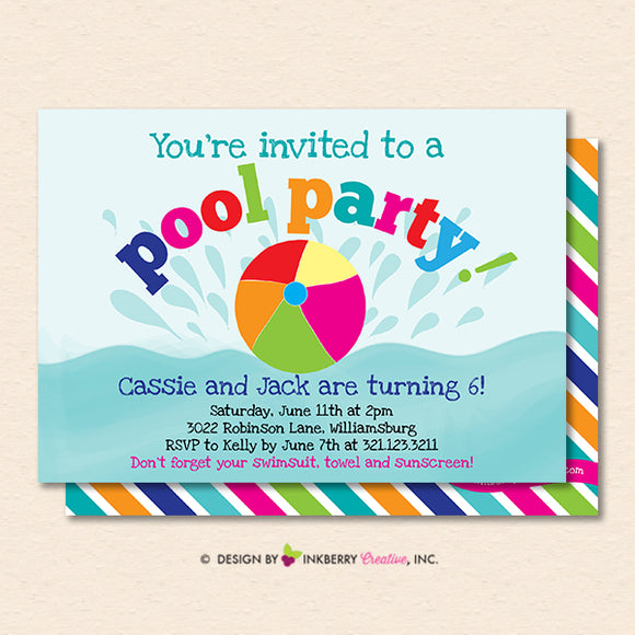 Splashing Pool Party Invitation - Summer, Birthday, Pool Party - Printable, Instant Download, Editable, PDF - inkberrycards