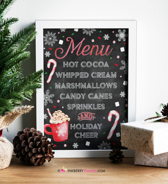 Hot Cocoa Bar, Hot Chocolate Bar,  Printable Menu, Sign - Chalkboard Christmas Hot Chocolate Menu, 8x10, 8.5x11, PDF, Digital File
