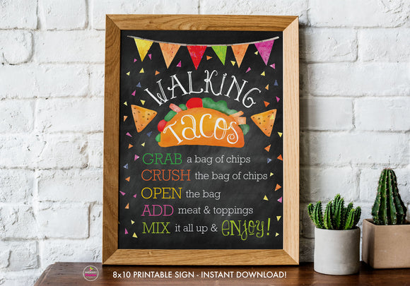 Printable WALKING TACOS Sign, Instant Download, 8x10, Digital PDF, Mexican Fiesta Walking Taco Bar - Bridal Shower, Birthday, Taco Bar Sign