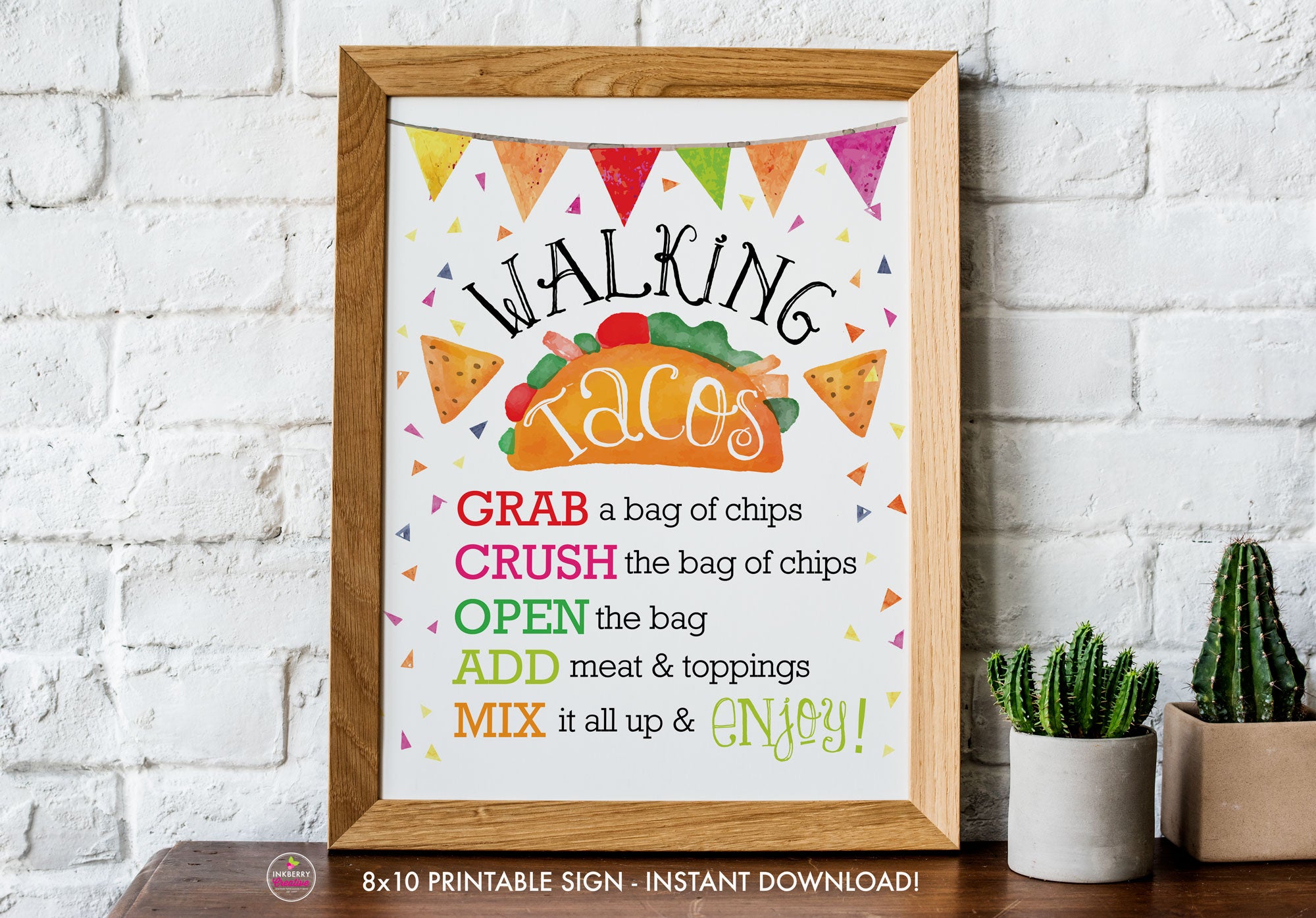 Printable WALKING TACOS Sign, Instant Download, 8x10, Digital PDF, Mexican Fiesta Walking Taco Bar - Bridal Shower, Birthday, Taco Bar Sign