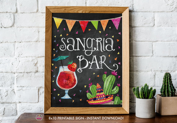 Taco Bout Love Bridal Shower - Sangria Bar - Chalkboard Style - Printable Sign - 8x10