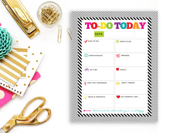 To Do List Notepad - Today's Plan - Premium Daily Planner Notepad - Black and White Rainbow Stripe
