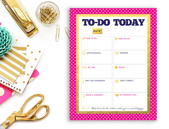 To Do List Notepad - Daily Planner Notepad - Gold, Pink and Navy