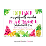 Tutti Frutti Birthday Invitation, Two-ty Fruity, Two-tti Frutti, Fruit Party Invitation - 2nd Birthday, Watermelon, Pineapple, Oranges, Lime - inkberrycards