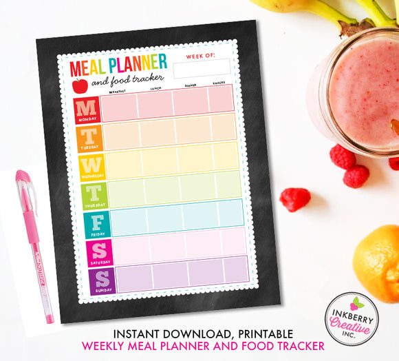 Printable Meal Planner and Food Tracker, Instant Download, PDF, Weekly Meal Planning, Food Tracking, Daily Meals Food Tracker, Food Journal - inkberrycards