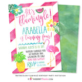 Let's Flamingle Flamingo Birthday Party Invitation - Watercolor Style - inkberrycards