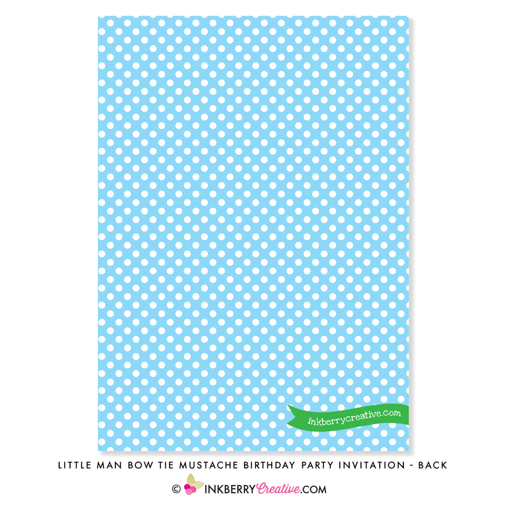 Little Man Bow Tie and Mustache Birthday Party Invitation - inkberrycards