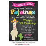 Llama Pajama Birthday Party Invitation - Chalkboard Style - inkberrycards