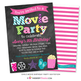 Movie Birthday Party Invitation (Girls) - Chalkboard Style - inkberrycards