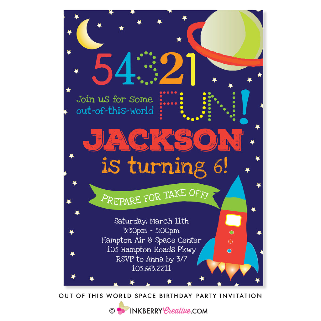 Outer Space Birthday Party Invitation - inkberrycards