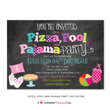 Pizza, Pool, and Pajama Birthday Party Invitation - Chalkboard Style - inkberrycards