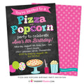 Pizza and Popcorn Birthday Party Invitation - Chalkboard Style - inkberrycards