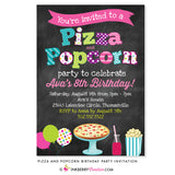 Pizza and Popcorn Birthday Party Invitation - Chalkboard Style - inkberrycards