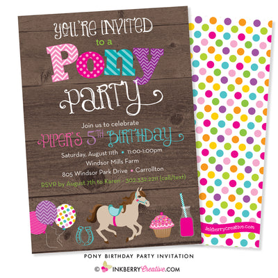 Pony Birthday Party Invitation (Wood) - inkberrycards