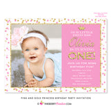 Pink and Gold Princess Birthday Party Invitation (Photo) - inkberrycards