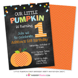 Little Pumpkin Boy First Birthday Party Invitation - Chalkboard Style - inkberrycards