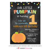 Little Pumpkin Boy First Birthday Party Invitation - Chalkboard Style - inkberrycards