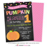 Little Pumpkin Girl First Birthday Party Invitation - Chalkboard Style - inkberrycards