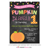 Little Pumpkin Girl First Birthday Party Invitation - Chalkboard Style - inkberrycards