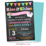 Rise and Shine Pancakes and Pajamas Party Chalkboard Style Invitation - inkberrycards