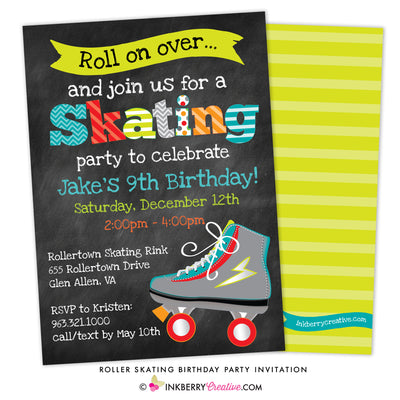 Roller Skating Birthday Party Invitation - Boys Skating Party - inkberrycards