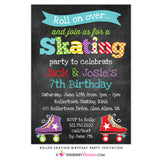 Roller Skating Birthday Party Invitation - Boy Girl, Sibling, Friends, or Twin Skating Party - inkberrycards