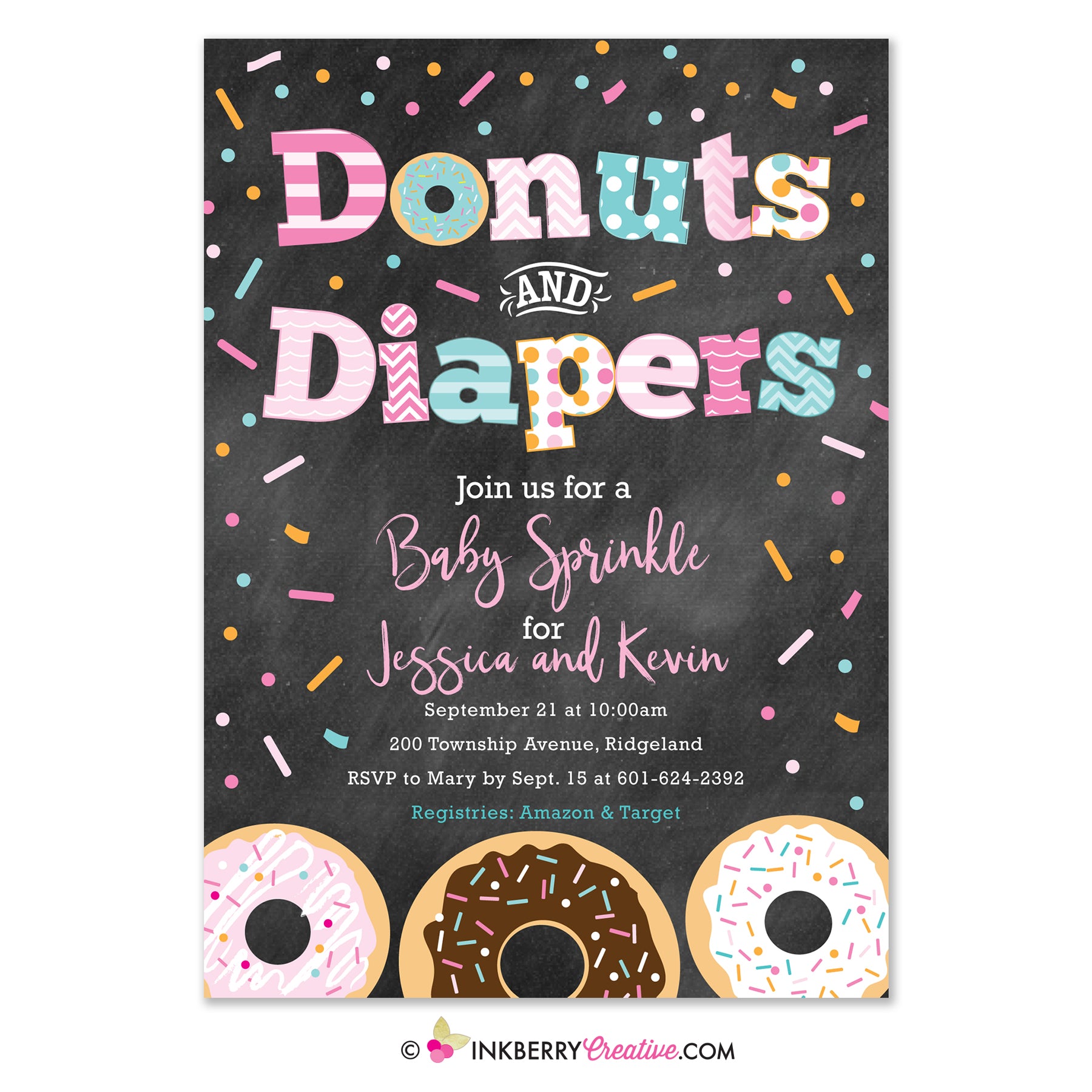 Donuts and Diapers - Baby Girl Sprinkle / Baby Shower Invitation