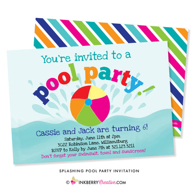 Splashing Pool Party Invitation - inkberrycards