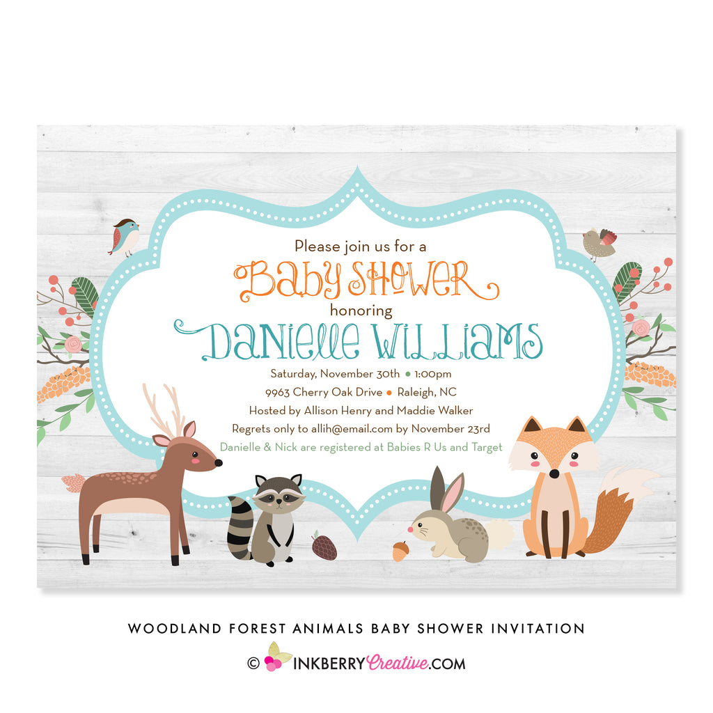 Woodland Forest Animal Baby Shower Invitation - inkberrycards