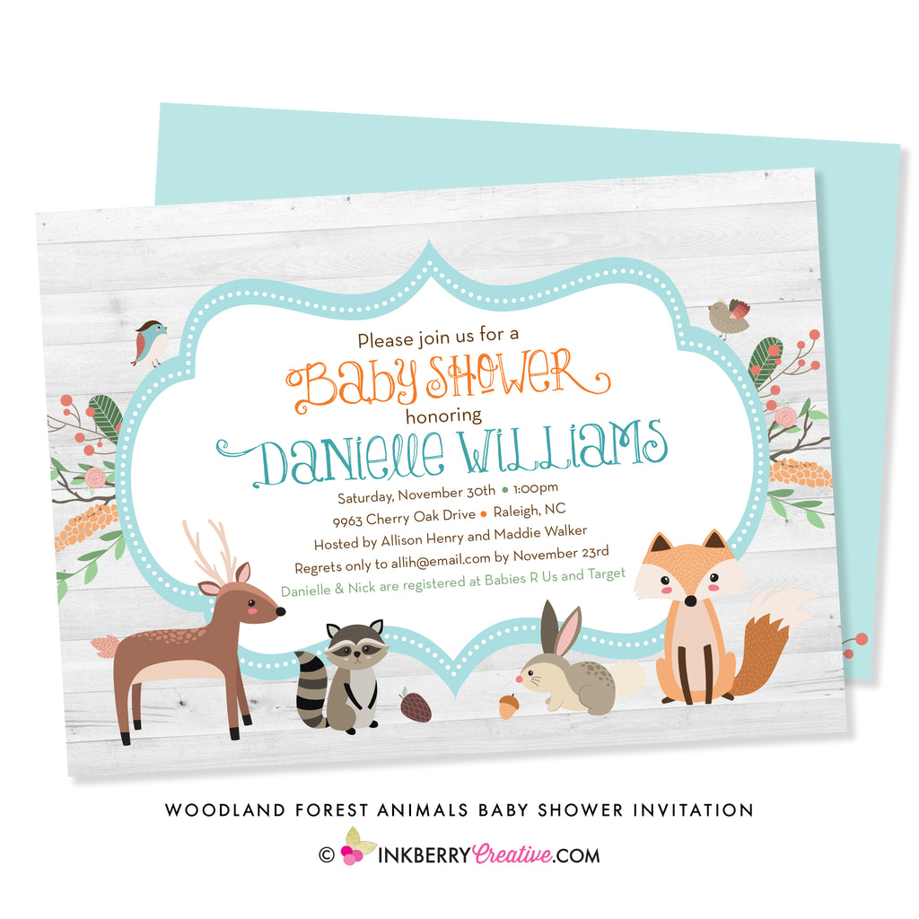 Woodland Forest Animal Baby Shower Invitation - inkberrycards