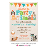Party Animals - Woodland Forest Animals Birthday Party Invitation - inkberrycards