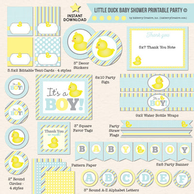 Yellow Rubber Ducky Baby Shower - DIY Printable Party Pack - inkberrycards