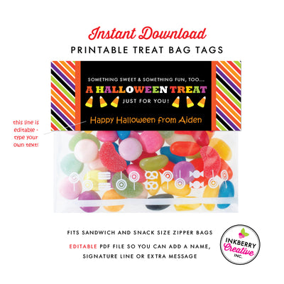 Printable Halloween Treat Bag Tags - Instant Download, Editable PDF File to Personalize and Print Your Own - inkberrycards