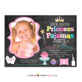 Princess and Pajamas Birthday Party - Chalkboard Style Photo Party Invitation