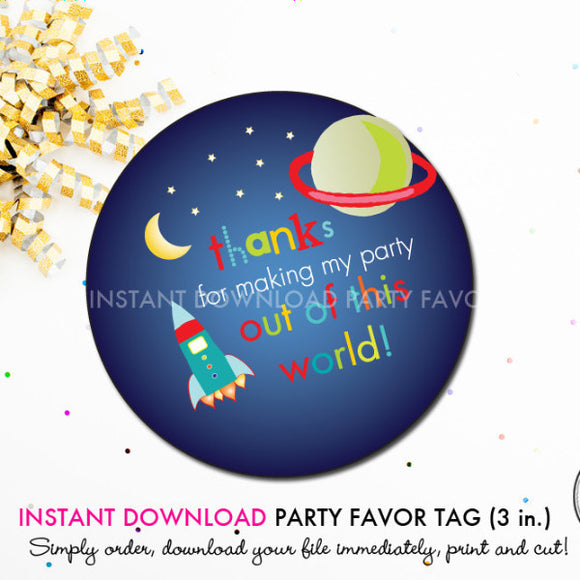 Outer Space Birthday - Printable 3 inch Birthday Party Favor Tags - Instant Download PDF File - inkberrycards