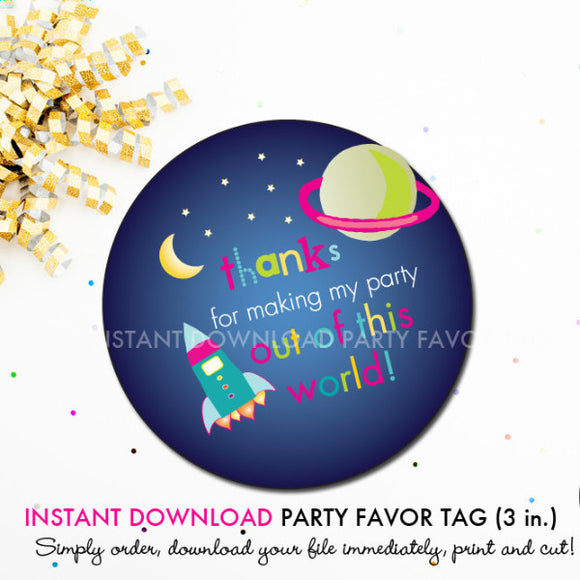 Outer Space (Girls) - Printable 3 inch Birthday Party Favor Tags - Instant Download PDF File - inkberrycards