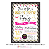 Girl's Night - Pink, Black, Gold Confetti Bachelorette Party Invitation - inkberrycards