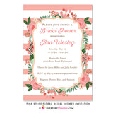 Spring Floral Stripe Bridal Shower Invitation - inkberrycards