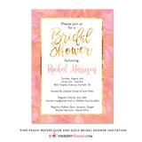 Pink, Peach and Gold Watecolor Bridal Shower Invitation - inkberrycards
