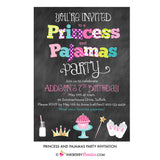 Princess and Pajamas Birthday Party - Chalkboard Style Party Invitation - inkberrycards